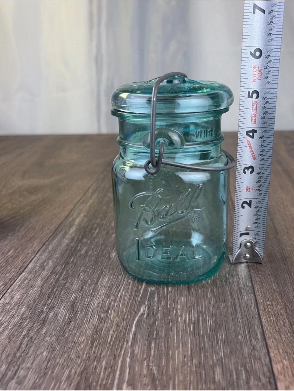 Vintage Ball Ideal Aqua Blue Glass Jar 5.5” Wire Bail w/ Lid 76 A24 Bicentennial